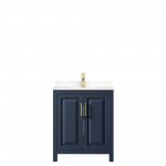 30 Inch Single Bathroom Vanity in Dark Blue, Light-Vein Carrara Cultured Marble Countertop, Sink, No Mirror