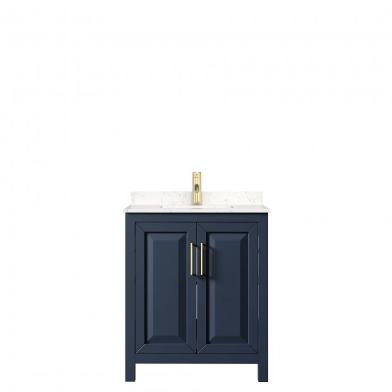 30 Inch Single Bathroom Vanity in Dark Blue, Light-Vein Carrara Cultured Marble Countertop, Sink, No Mirror