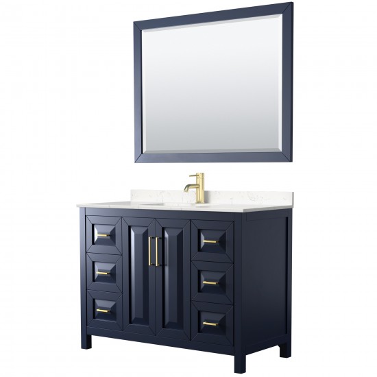 48 Inch Single Bathroom Vanity in Dark Blue, Light-Vein Carrara Cultured Marble Countertop, Sink, 46 Inch Mirror