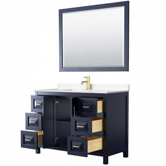 48 Inch Single Bathroom Vanity in Dark Blue, Light-Vein Carrara Cultured Marble Countertop, Sink, 46 Inch Mirror