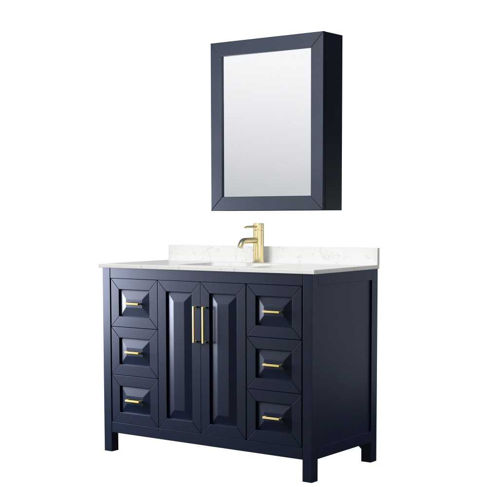 48 Inch Single Bathroom Vanity in Dark Blue, Light-Vein Carrara Cultured Marble Countertop, Sink, Medicine Cabinet