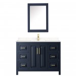 48 Inch Single Bathroom Vanity in Dark Blue, Light-Vein Carrara Cultured Marble Countertop, Sink, Medicine Cabinet