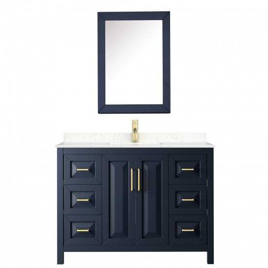 48 Inch Single Bathroom Vanity in Dark Blue, Light-Vein Carrara Cultured Marble Countertop, Sink, Medicine Cabinet