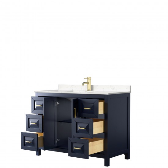 48 Inch Single Bathroom Vanity in Dark Blue, Light-Vein Carrara Cultured Marble Countertop, Sink, No Mirror