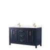 60 Inch Double Bathroom Vanity in Dark Blue, Light-Vein Carrara Cultured Marble Countertop, Sinks, No Mirror