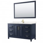 60 Inch Single Bathroom Vanity in Dark Blue, Light-Vein Carrara Cultured Marble Countertop, Sink, 58 Inch Mirror