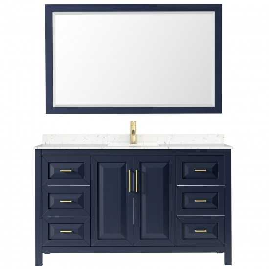 60 Inch Single Bathroom Vanity in Dark Blue, Light-Vein Carrara Cultured Marble Countertop, Sink, 58 Inch Mirror