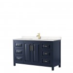 60 Inch Single Bathroom Vanity in Dark Blue, Light-Vein Carrara Cultured Marble Countertop, Sink, No Mirror