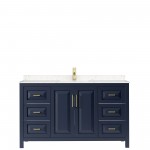 60 Inch Single Bathroom Vanity in Dark Blue, Light-Vein Carrara Cultured Marble Countertop, Sink, No Mirror