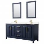 72 Inch Double Bathroom Vanity in Dark Blue, Light-Vein Carrara Cultured Marble Countertop, Sinks, 24 Inch Mirrors