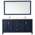 72 Inch Double Bathroom Vanity in Dark Blue, Light-Vein Carrara Cultured Marble Countertop, Sinks, 70 Inch Mirror