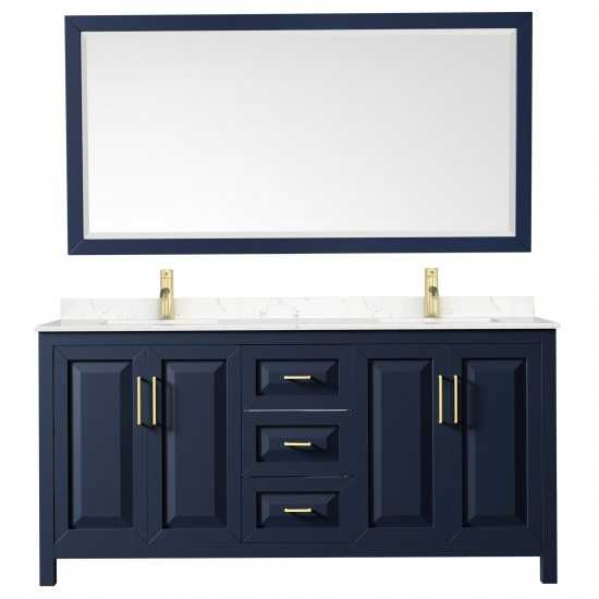 72 Inch Double Bathroom Vanity in Dark Blue, Light-Vein Carrara Cultured Marble Countertop, Sinks, 70 Inch Mirror