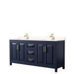 72 Inch Double Bathroom Vanity in Dark Blue, Light-Vein Carrara Cultured Marble Countertop, Sinks, No Mirror