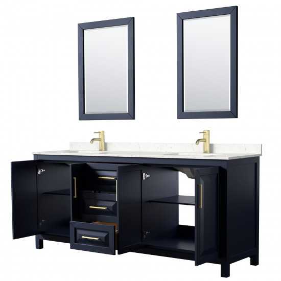 80 Inch Double Bathroom Vanity in Dark Blue, Light-Vein Carrara Cultured Marble Countertop, Sinks, 24 Inch Mirrors