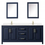 80 Inch Double Bathroom Vanity in Dark Blue, Light-Vein Carrara Cultured Marble Countertop, Sinks, Medicine Cabinets