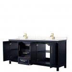 80 Inch Double Bathroom Vanity in Dark Blue, Light-Vein Carrara Cultured Marble Countertop, Sinks, No Mirror