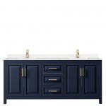 80 Inch Double Bathroom Vanity in Dark Blue, Light-Vein Carrara Cultured Marble Countertop, Sinks, No Mirror