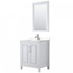 30 Inch Single Bathroom Vanity in White, Light-Vein Carrara Cultured Marble Countertop, Sink, 24 Inch Mirror