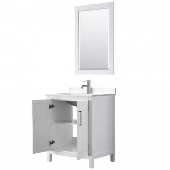 30 Inch Single Bathroom Vanity in White, Light-Vein Carrara Cultured Marble Countertop, Sink, 24 Inch Mirror