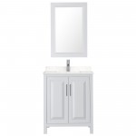 30 Inch Single Bathroom Vanity in White, Light-Vein Carrara Cultured Marble Countertop, Sink, 24 Inch Mirror