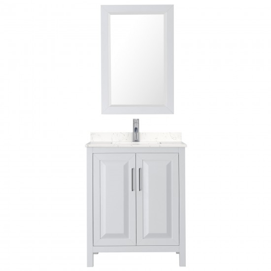 30 Inch Single Bathroom Vanity in White, Light-Vein Carrara Cultured Marble Countertop, Sink, 24 Inch Mirror