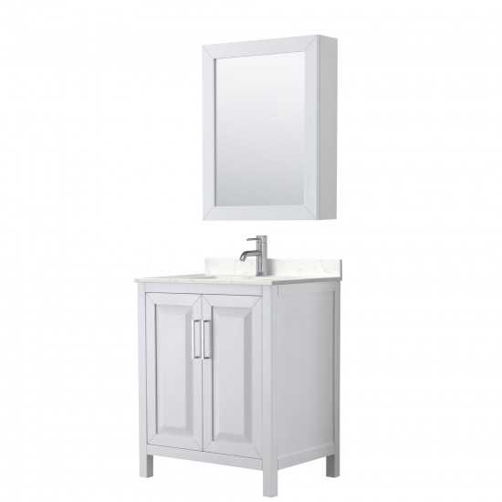 30 Inch Single Bathroom Vanity in White, Light-Vein Carrara Cultured Marble Countertop, Sink, Medicine Cabinet