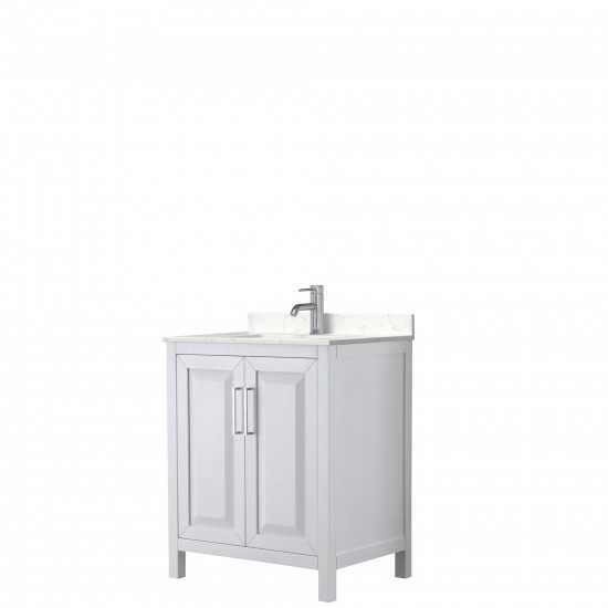 30 Inch Single Bathroom Vanity in White, Light-Vein Carrara Cultured Marble Countertop, Sink, No Mirror