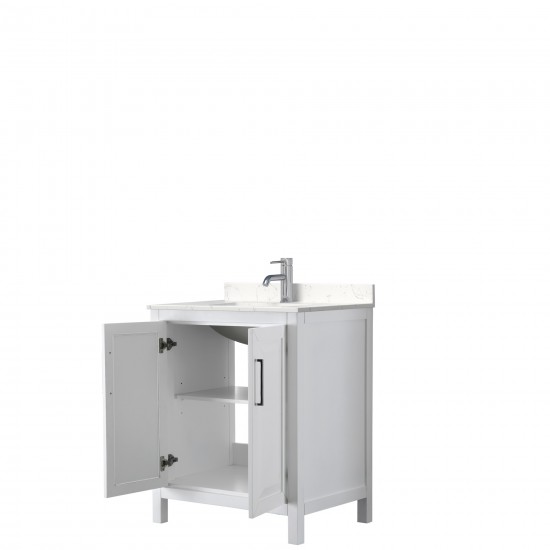 30 Inch Single Bathroom Vanity in White, Light-Vein Carrara Cultured Marble Countertop, Sink, No Mirror