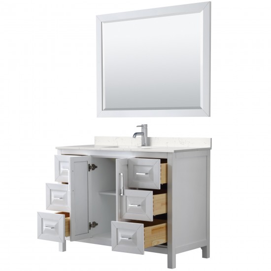 48 Inch Single Bathroom Vanity in White, Light-Vein Carrara Cultured Marble Countertop, Sink, 46 Inch Mirror