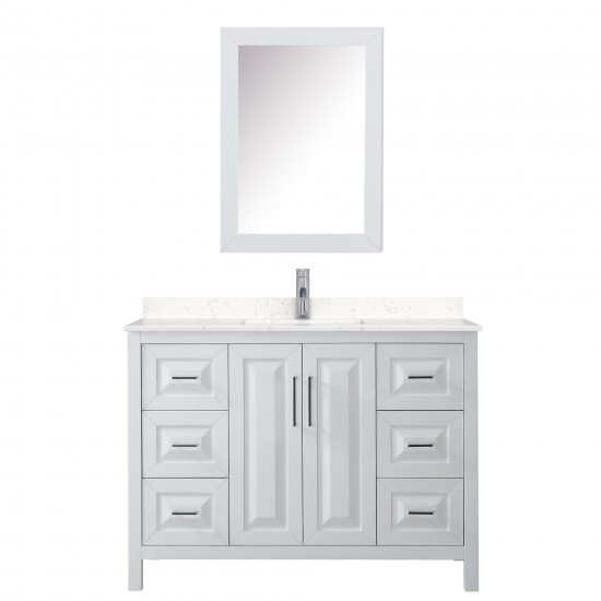 48 Inch Single Bathroom Vanity in White, Light-Vein Carrara Cultured Marble Countertop, Sink, Medicine Cabinet