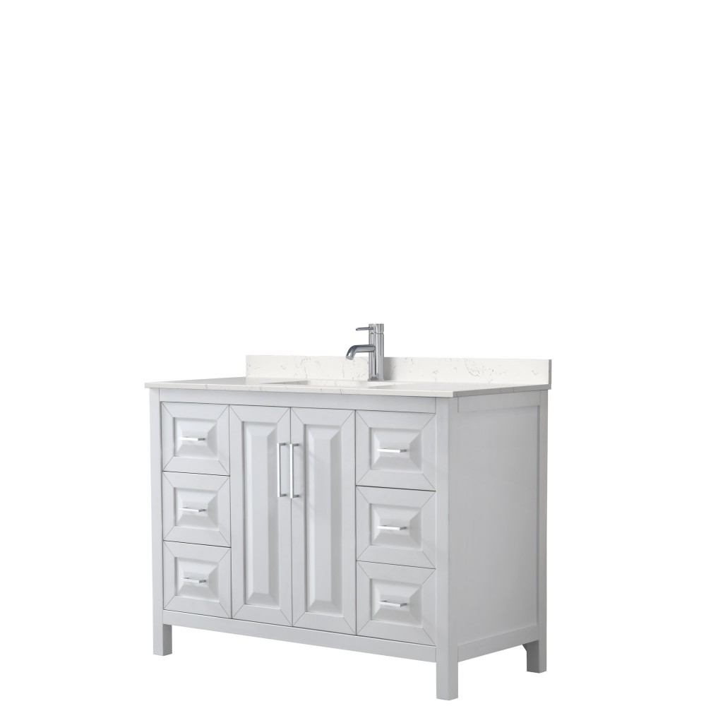 48 Inch Single Bathroom Vanity in White, Light-Vein Carrara Cultured Marble Countertop, Sink, No Mirror