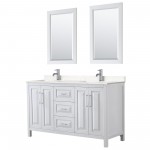 60 Inch Double Bathroom Vanity in White, Light-Vein Carrara Cultured Marble Countertop, Sinks, 24 Inch Mirrors