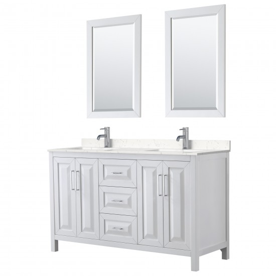 60 Inch Double Bathroom Vanity in White, Light-Vein Carrara Cultured Marble Countertop, Sinks, 24 Inch Mirrors