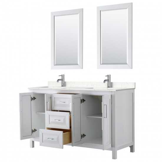 60 Inch Double Bathroom Vanity in White, Light-Vein Carrara Cultured Marble Countertop, Sinks, 24 Inch Mirrors