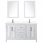 60 Inch Double Bathroom Vanity in White, Light-Vein Carrara Cultured Marble Countertop, Sinks, 24 Inch Mirrors