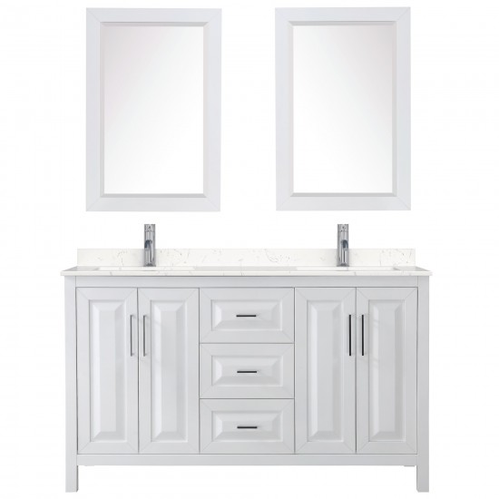 60 Inch Double Bathroom Vanity in White, Light-Vein Carrara Cultured Marble Countertop, Sinks, 24 Inch Mirrors