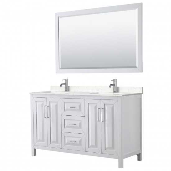 60 Inch Double Bathroom Vanity in White, Light-Vein Carrara Cultured Marble Countertop, Sinks, 58 Inch Mirror