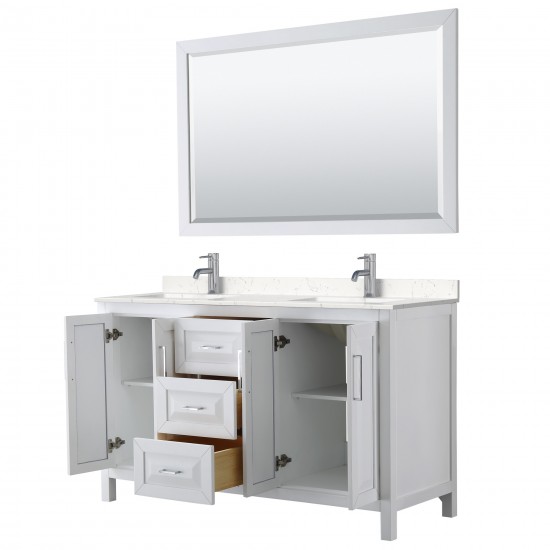 60 Inch Double Bathroom Vanity in White, Light-Vein Carrara Cultured Marble Countertop, Sinks, 58 Inch Mirror