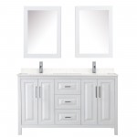 60 Inch Double Bathroom Vanity in White, Light-Vein Carrara Cultured Marble Countertop, Sinks, Medicine Cabinets