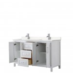 60 Inch Double Bathroom Vanity in White, Light-Vein Carrara Cultured Marble Countertop, Sinks, No Mirror