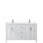 60 Inch Double Bathroom Vanity in White, Light-Vein Carrara Cultured Marble Countertop, Sinks, No Mirror