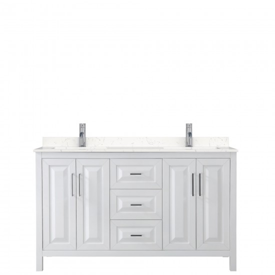 60 Inch Double Bathroom Vanity in White, Light-Vein Carrara Cultured Marble Countertop, Sinks, No Mirror