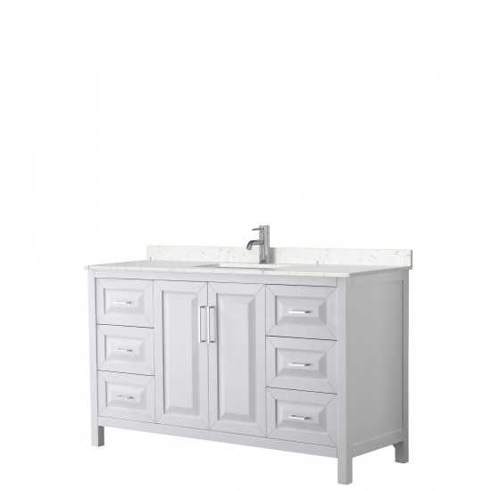 60 Inch Single Bathroom Vanity in White, Light-Vein Carrara Cultured Marble Countertop, Sink, No Mirror