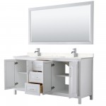 72 Inch Double Bathroom Vanity in White, Light-Vein Carrara Cultured Marble Countertop, Sinks, 70 Inch Mirror