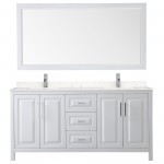 72 Inch Double Bathroom Vanity in White, Light-Vein Carrara Cultured Marble Countertop, Sinks, 70 Inch Mirror