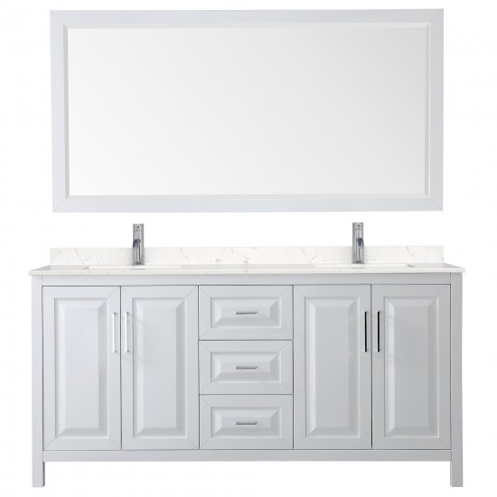 72 Inch Double Bathroom Vanity in White, Light-Vein Carrara Cultured Marble Countertop, Sinks, 70 Inch Mirror