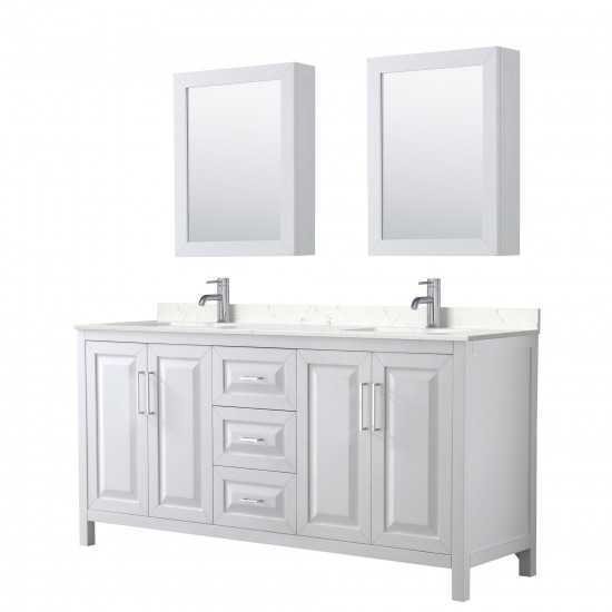 72 Inch Double Bathroom Vanity in White, Light-Vein Carrara Cultured Marble Countertop, Sinks, Medicine Cabinets