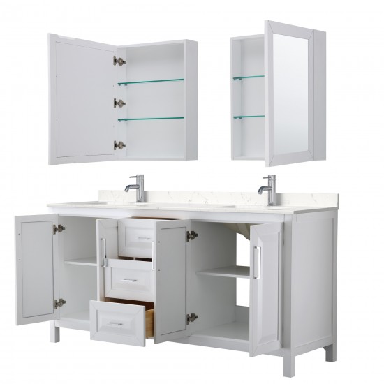 72 Inch Double Bathroom Vanity in White, Light-Vein Carrara Cultured Marble Countertop, Sinks, Medicine Cabinets