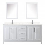 72 Inch Double Bathroom Vanity in White, Light-Vein Carrara Cultured Marble Countertop, Sinks, Medicine Cabinets