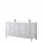 72 Inch Double Bathroom Vanity in White, Light-Vein Carrara Cultured Marble Countertop, Sinks, No Mirror